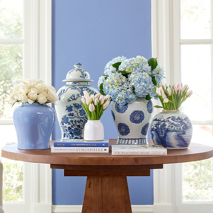 Blue & White Landscape Temple Jar